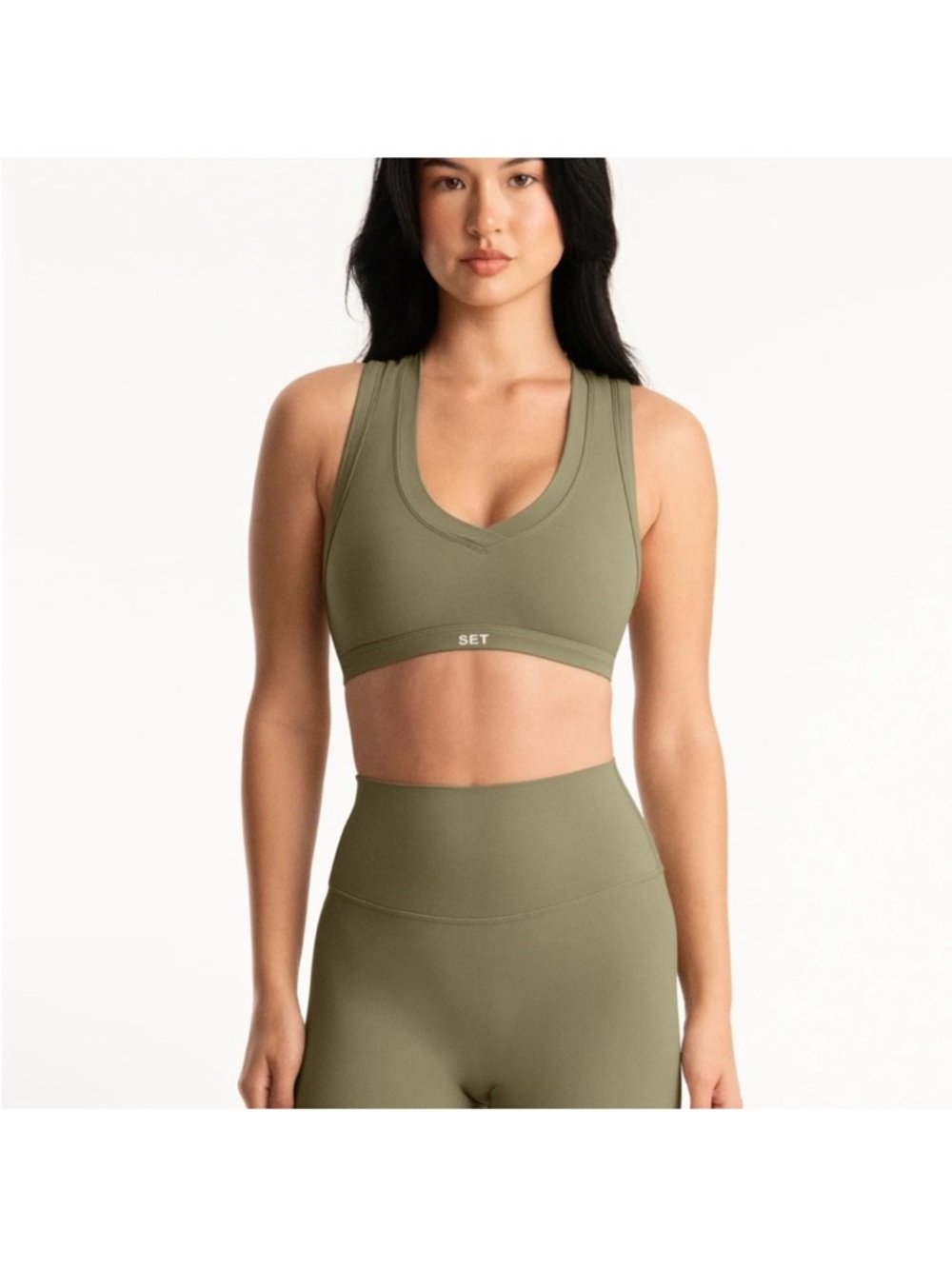 SET Active Olive Green V-Neck Medium-Support Sports Bra